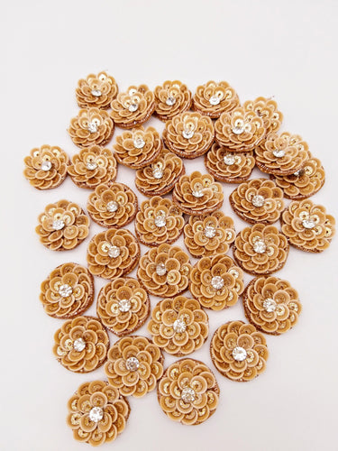 5 Bronze Gold Floral Applique, Sequins and Rhinestone Appliques, Headband Applique